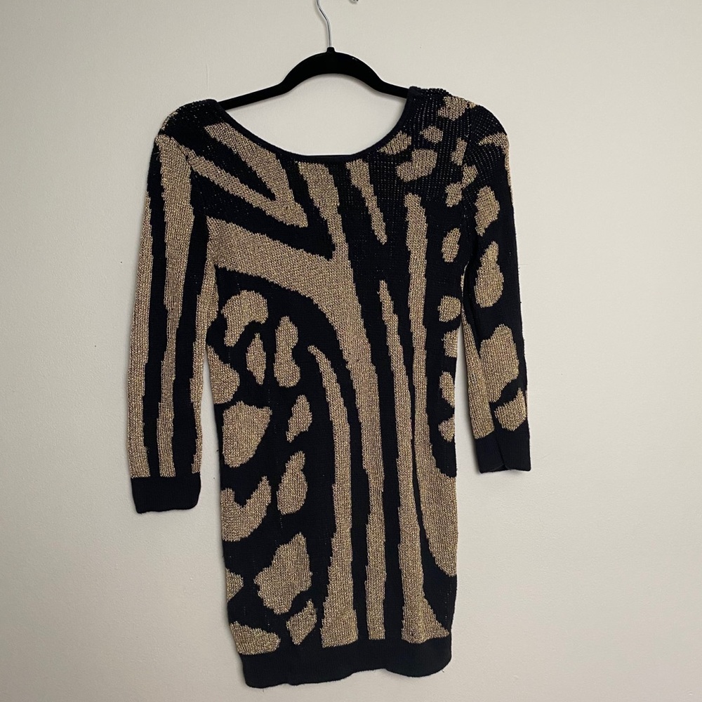 Animal print metallic sweater dress black and gold